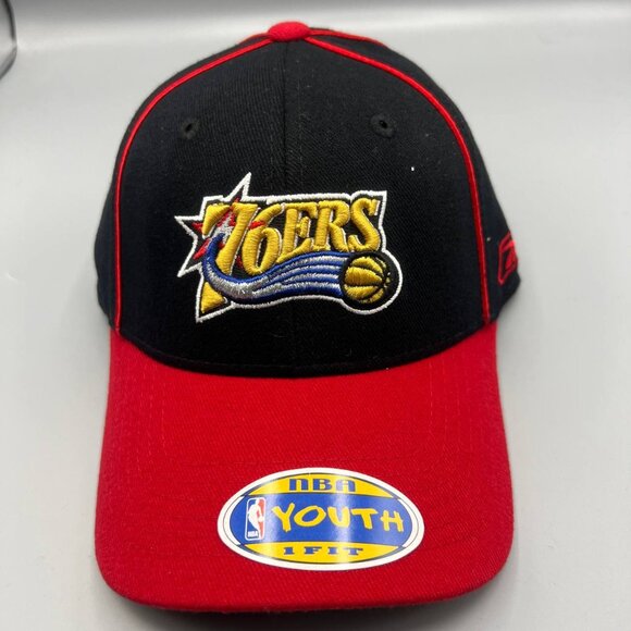 Reebok Other - Vintage Philadelphia 76ers Hat Youth Boys Black Reebok Stretch Fitted Cap New